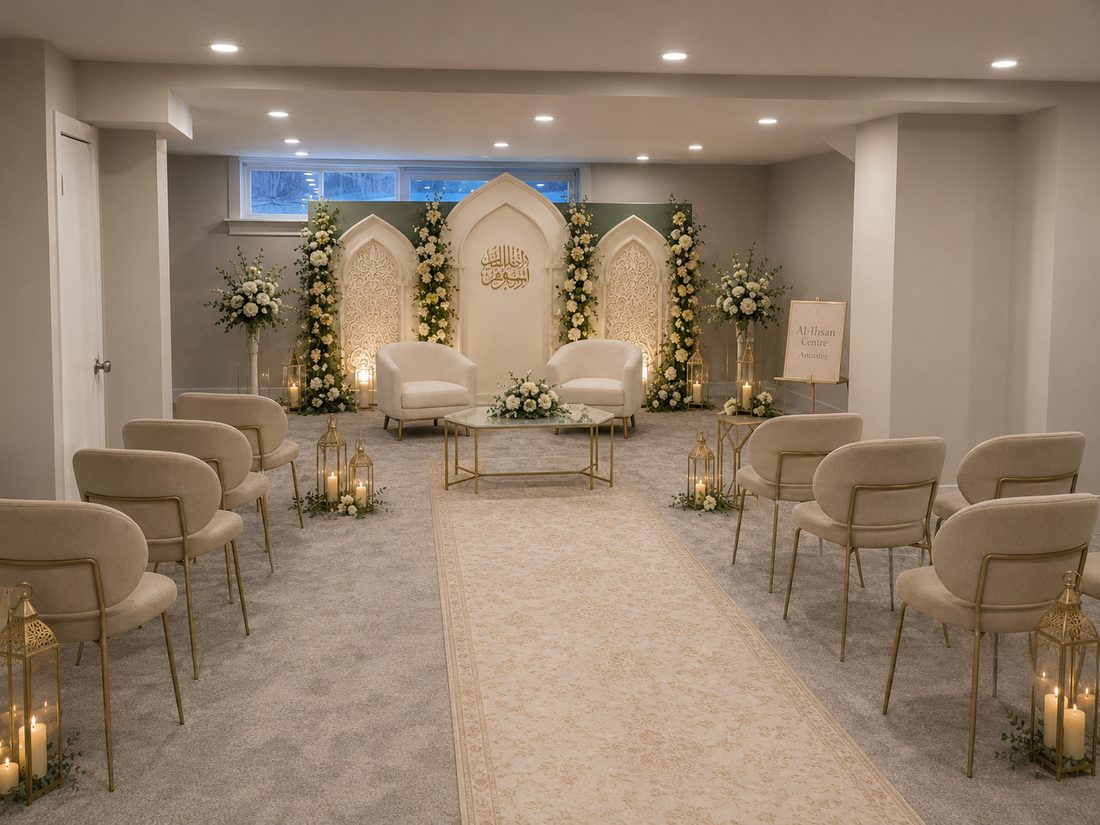 The Centre elegantly decorated for a nikkah ceremony
